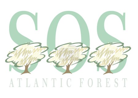Téléchargez les illustrations : Illustration d'arbres stylisés avec texte sur la préservation de la forêt atlantique. - en licence libre de droit