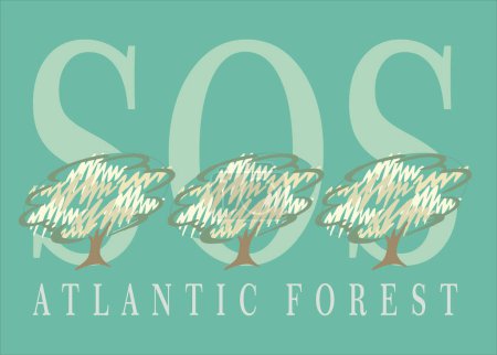 Téléchargez les illustrations : Illustration d'arbres stylisés avec texte sur la préservation de la forêt atlantique. - en licence libre de droit