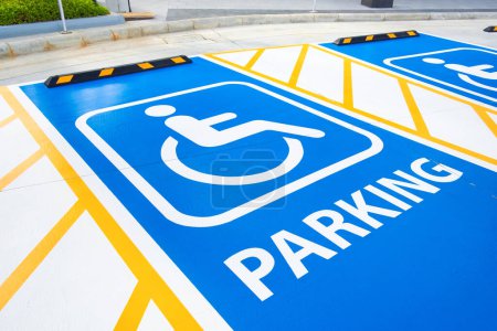 Photo for Closeup handicap parking sign painted on the floor of parking area. handicap parking, disabled parking permit. - Royalty Free Image