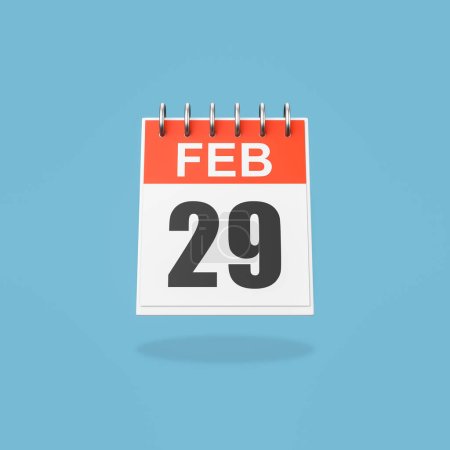 Photo for Orange and White February 29 Calendar on Flat Blue Background with Shadow 3D Illustration, Leap Year - Royalty Free Image
