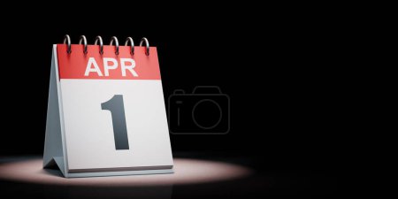 Red and White April 1 Desk Calendar Spotlighted on Black Background with Copy Space 3D Illustration