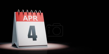 Red and White April 4 Desk Calendar Spotlighted on Black Background with Copy Space 3D Illustration