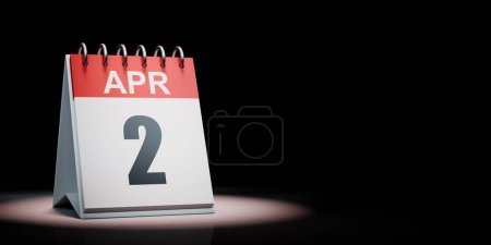 Red and White April 2 Desk Calendar Spotlighted on Black Background with Copy Space 3D Illustration