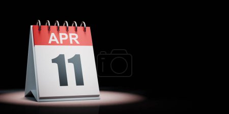 Red and White April 11 Desk Calendar Spotlighted on Black Background with Copy Space 3D Illustration