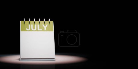 Téléchargez les photos : Calendrier de bureau Juillet, Journée blanche, Pleins feux sur fond noir avec l'illustration 3D de l'espace de copie - en image libre de droit
