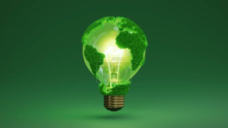 Téléchargez les photos : Globe terrestre sous forme d'ampoule lumineuse. Énergie verte, ressources renouvelables, protection de l'écologie planétaire, développement durable. - en image libre de droit