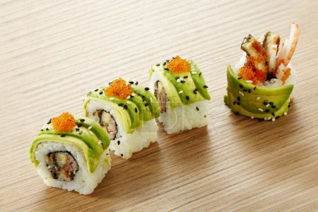 rolls with salmon and avocado