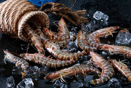 Photo for Fresh wild seafood ingredients, shrimps - Royalty Free Image