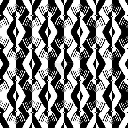 Patrón sin costura abstracto con elementos geométricos decorativos. Adorno blanco y negro. Moderna textura elegante que se repite. Ideal para tapicería, alfombra, colcha, tela, baldosas de cerámica, almohada