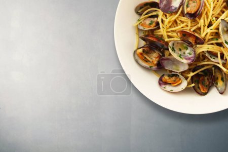 Photo for An original italian spaghetti with clams - Royalty Free Image