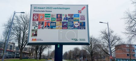 Photo for Netherlands, March 2023 -Board with election posters for the provincial and water board elections in the Netherlands - Royalty Free Image