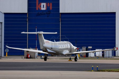 Photo for Jetfly Aviation LX-RUM Pilatus PC-12 NGX on apron at Rotterdam The Hague Airport in the Netherlands - Royalty Free Image