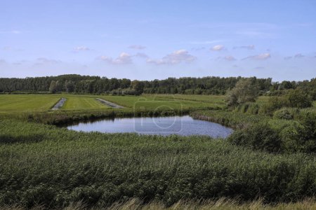 Deich und Kai des Gezeitenflusses Hollandsche IJssel in Nieuwerkerk in den Niederlanden
