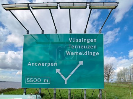 Directional sign for shipping on the Volkerak richtng the Schelde-Rhine Canal and the Keeten in the Netherlands