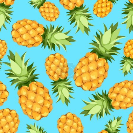 Illustration for Tropical seamless pattern with pineapple fruit on a blue background. Vector illustration - Royalty Free Image