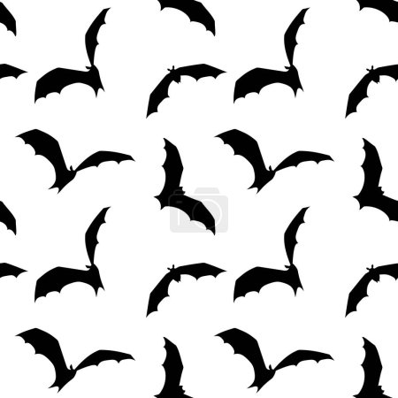 Patrón sin costuras de Halloween con siluetas de murciélagos negros sobre un fondo blanco. Ilustración vectorial