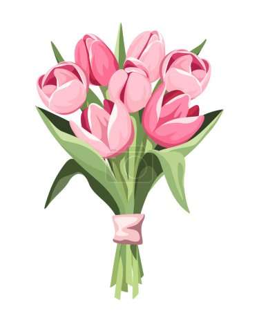Téléchargez les illustrations : Bouquet de fleurs de tulipes roses isolées sur fond blanc. Illustration vectorielle - en licence libre de droit