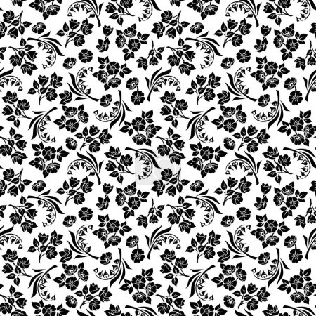 Illustration for Floral seamless pattern with small flowers and leaves. Vector black and white floral print - Royalty Free Image