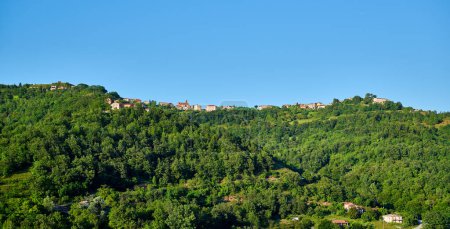 Panoramic view of the small village of Scagnello, Val Mongia, Piedmont, Italy. Scagnello was a cornerstone on the Old Salt Route from Genoa to Milan.