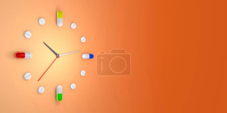 Photo for Medication clock, conceptual illustration. This could represent the time different medicines should be taken. - Royalty Free Image