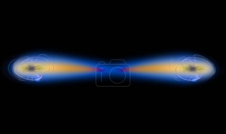 Photo for Quantum entanglement. Conceptual illustration of a pair of entangled quantum particles interacting at a distance. Quantum entanglement is one of the consequences of quantum theory. - Royalty Free Image