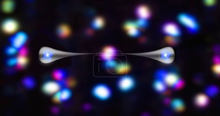 Foto de Enredo cuántico. Ilustración conceptual de un par de partículas cuánticas enredadas que interactúan a distancia. El enredo cuántico es una de las consecuencias de la teoría cuántica. - Imagen libre de derechos