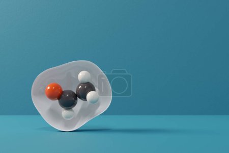 Photo for Acetaldehyde (ethanal) molecule, chemical structure. 3D rendering. Atoms are represented as spheres with conventional colour coding (carbon grey, hydrogen white, oxygen red). - Royalty Free Image