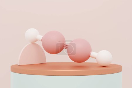 Acetylen (Ethyn) -Molekül kombiniert mit abstrakten Elementen. 3D-Darstellung: Atome werden als Kugeln dargestellt (Kohlenstoff rosa, Wasserstoff weiß).