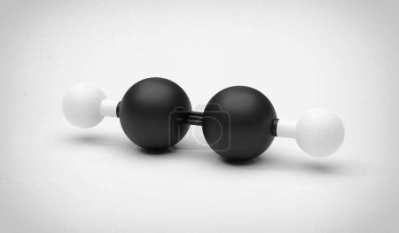 Téléchargez les photos : Molécule d'acétylène (éthyne). rendu 3D : modèle Ball and Stick avec codage couleur conventionnel (noir de carbone, blanc hydrogène) sur fond blanc. - en image libre de droit