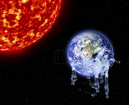 Foto de Ilustración conceptual del calentamiento global, mostrando la sudoración de la Tierra junto al Sol. - Imagen libre de derechos