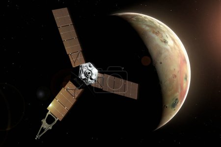 Am 30. Dezember 2023 näherte sich die Raumsonde Juno, die das Jovische System erkundete, dem Vulkanmond Io in einer Entfernung von nur 1500 km).