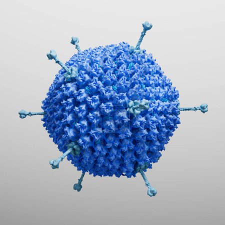 Téléchargez les photos : 3d Illustration d'une particule d'adénovirus sur fond gris - en image libre de droit