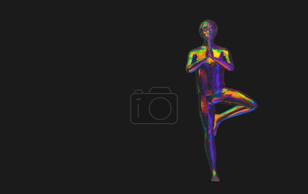 Photo for Color illustration of a person doing sports, meditative yoga exercises or gymnastics in low poly style - 3d illustration - Royalty Free Image