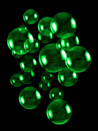 Foto de Burbujas verdes sobre fondo negro, ilustración. - Imagen libre de derechos