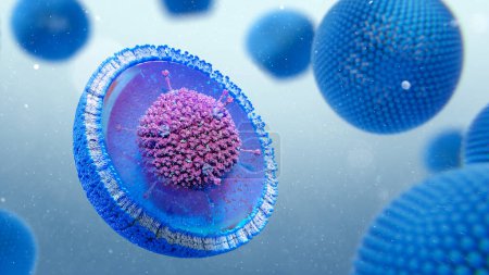 Foto de Ilustración de un liposoma que contiene una partícula de adenovirus para su uso como terapia génica. - Imagen libre de derechos