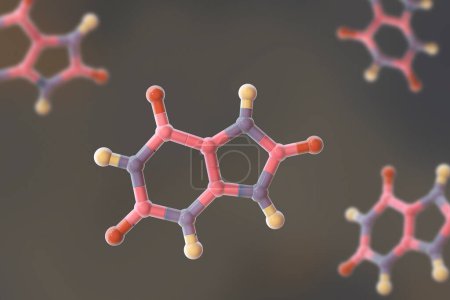 Téléchargez les photos : Illustration de la structure moléculaire de l'acide urique, un composé ayant une signification clinique liée à la goutte et aux troubles métaboliques. - en image libre de droit