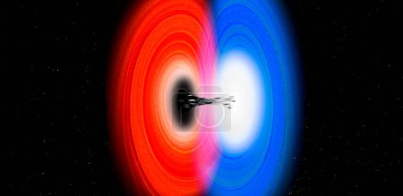 Photo for Conceptual illustration depicting matter transitioning from a black hole to a white hole. Black holes are regions in space-time where the gravitational force is so strong that even light cannot escape. - Royalty Free Image