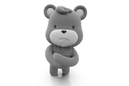 Photo for Teddy bear with crossed arm and with an upset face. teddy bear isolated on white background 3D Render. - Royalty Free Image