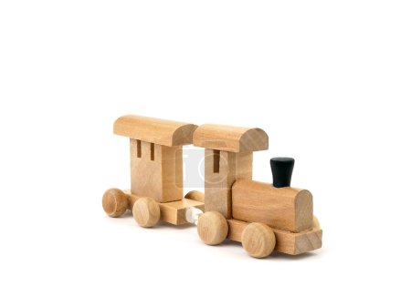 Photo for Wooden train isolated on white background, Train toy made by real wood, Vintage wood toy. - Royalty Free Image