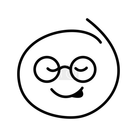 Schwarz-weiß gezeichnete Emojis mit geschlossenen Augen lächeln mit herausgestreckter Zunge. Macht Spaß. Schließen Sie Ihre Augen vor Vergnügen.