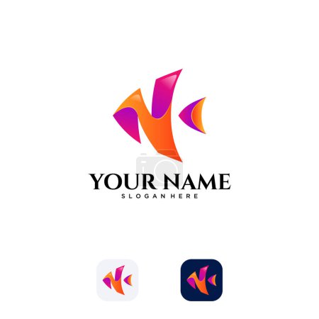 Abstract and modern N letter shape Fish logo design in gradient style. Vector illustration