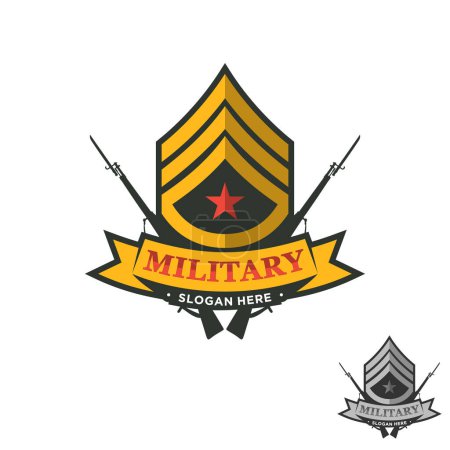 Militärabzeichen Emblem und Armee Aufnäher Typografie. Militärstickerei Chevron und Nadelmuster. Vektorillustration