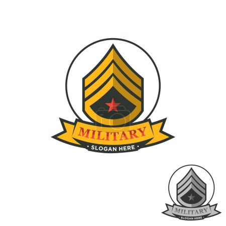 Militärabzeichen Emblem und Armee Aufnäher Typografie. Militärstickerei Chevron und Nadelmuster. Vektorillustration