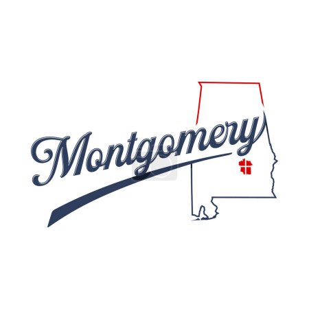 Carta abstracta y mapa Montgomery Alabama. Ilustración vectorial