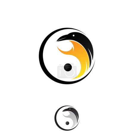 Silhouette Raven Logo Form Yin Yang Vektor-Symbol für Unternehmen Symbol. Vektorillustration