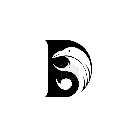 Logo Buchstabe D mit Crow negativem Raum für Elementdesign. Vektorillustration