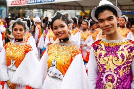 Photo for Antipolo City, Philippines - May 1, 2024: Street dance parade participants in colorful costumes during the annual SUMAKAH Festival in Antipolo City. - Royalty Free Image