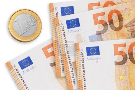 Photo for Euro money. 50 Euro banknotes on a white background. - Royalty Free Image