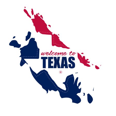 Ilustración de Texas, uno de los estados de Estados Unidos, Logo para Web, Móvil, Tarjeta, Pegatina, Camiseta, Bolso de Comprador Textil y Otros Prendas de vestir.. - Imagen libre de derechos
