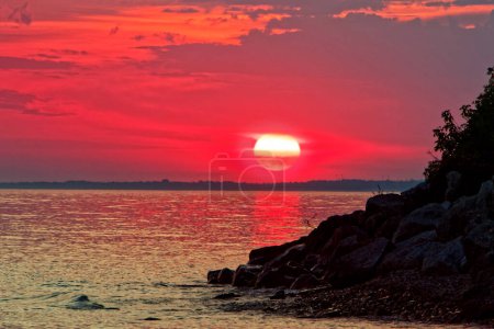 Photo for A beautiful sunset over Lake Huron veiwed from Mackinac Island, Michigan. - Royalty Free Image